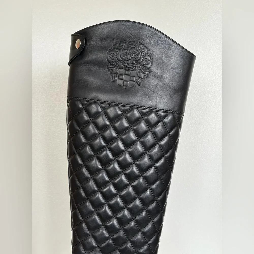Vince Camuto Black Quilted Leather Riding Boots - Size 6M